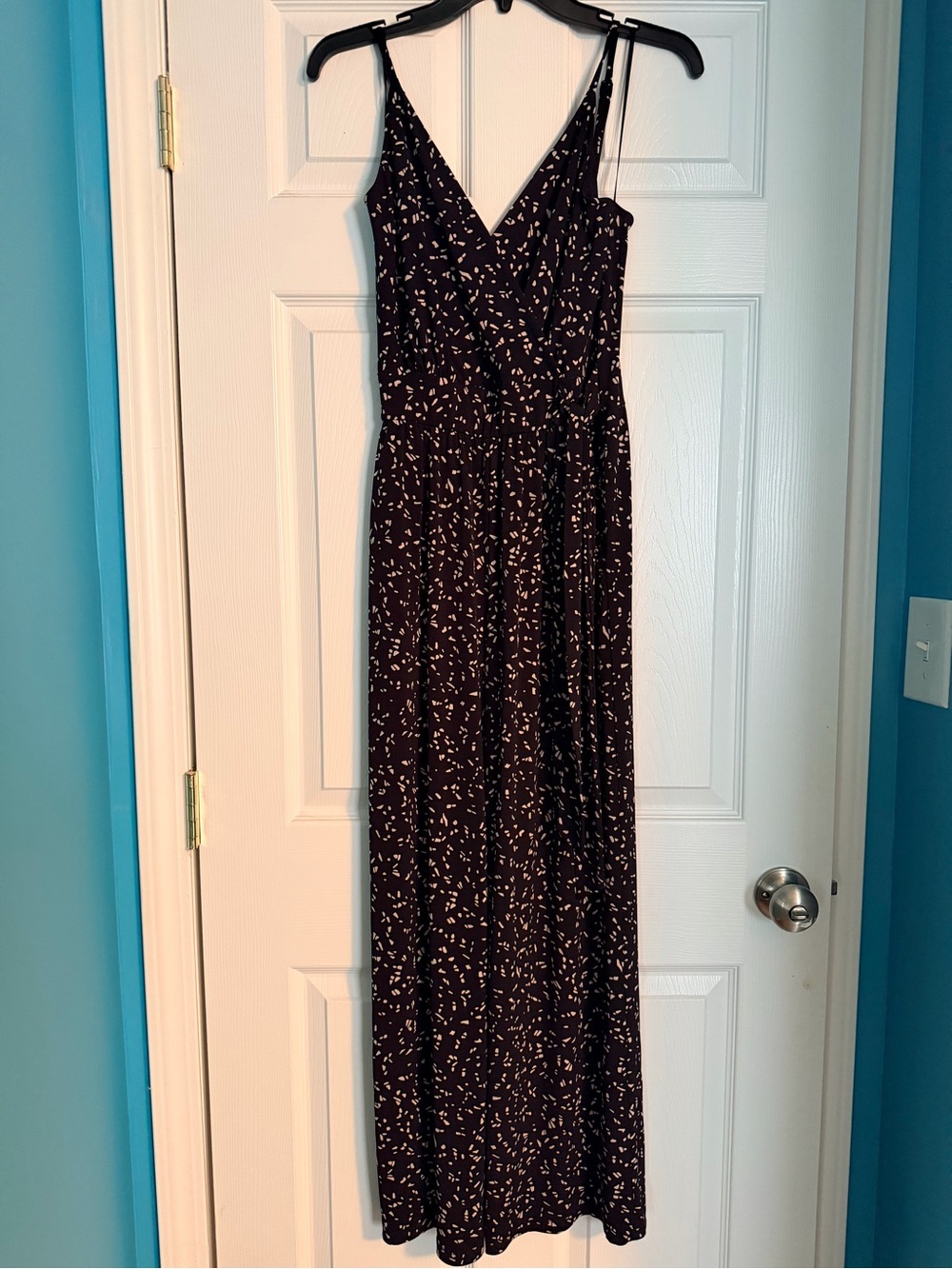 Black and Tan Patterned Jumpsuit Twith V-Neck
